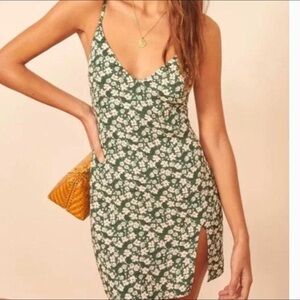 Reformation Green Floral Midi Dress